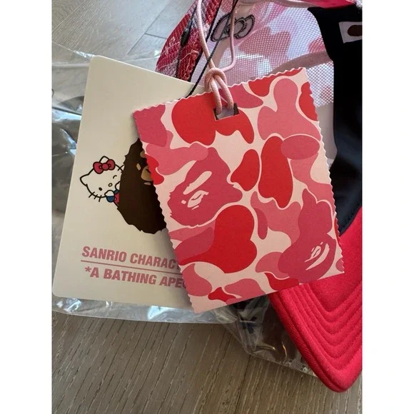 A BATHING APE Sanrio Hello Kitty ABC CAMO MESH CAP HAT Pink ONE SIZE ❤️✅ IN HAND - Picture 10 of 12